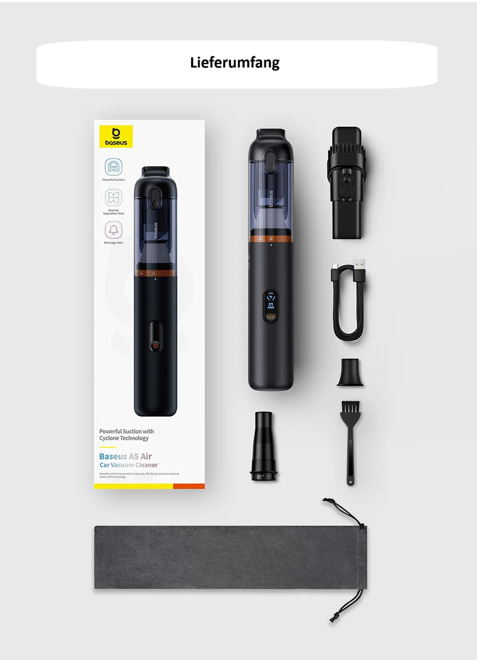Kabelloser Autostaubsauger mit starker Saugkraft und HEPA-Filter Baseus A5 Air