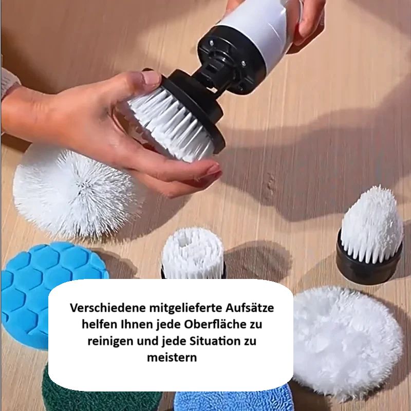 Multifunktionale Kabellose Elektrische Reinigungsbürste "Brushi" – 360° Power-Schrubber mit 6 Bürstenaufsätzen & Teleskopstiel