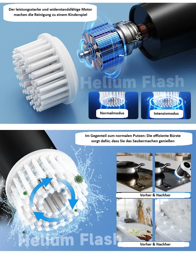 Multifunktionale Kabellose Elektrische Reinigungsbürste "Brushi" – 360° Power-Schrubber mit 6 Bürstenaufsätzen & Teleskopstiel