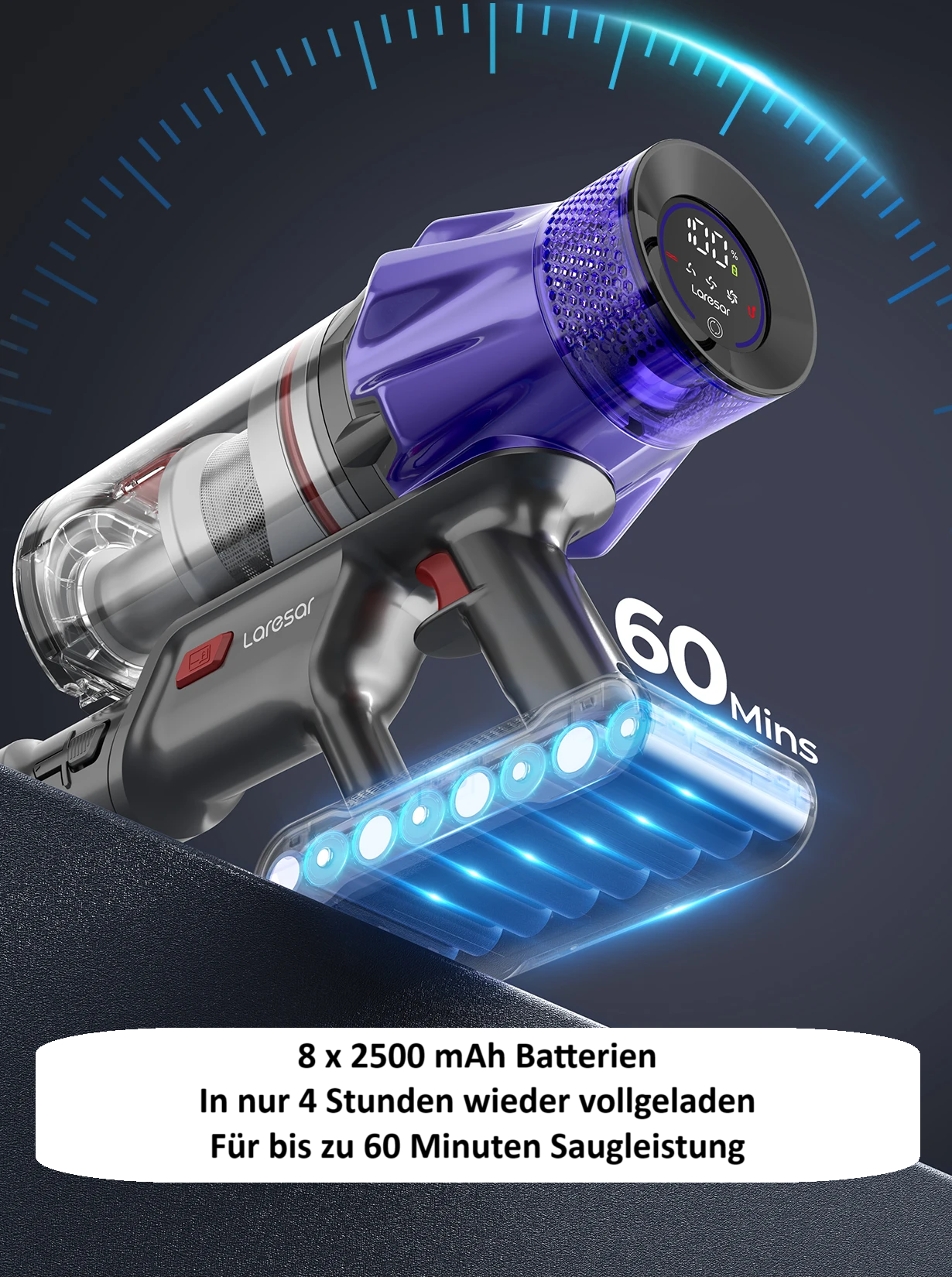 Kabelloser+Beutelloser Akkustaubsauger Laresar V7 500W 50KPA mit Wandhalterung