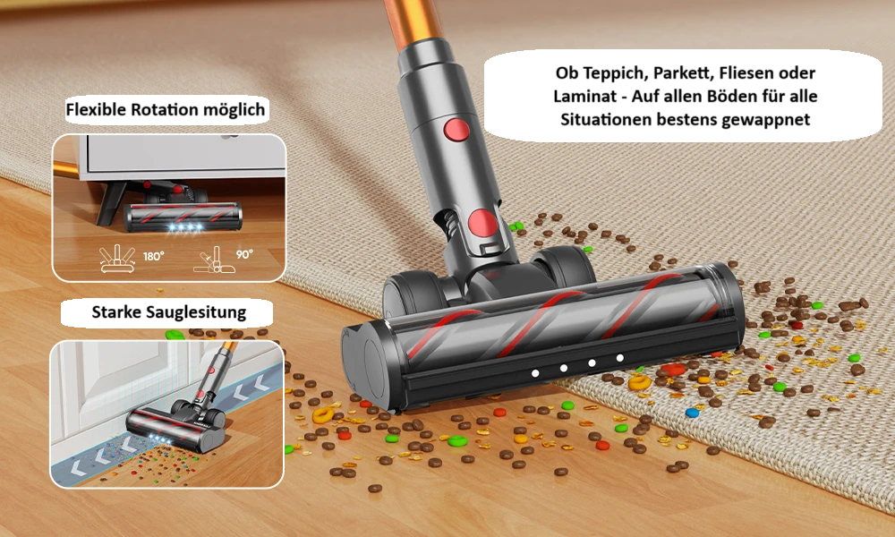 Kabelloser+Beutelloser Akkustaubsauger Laresar V7 500W 50KPA mit Wandhalterung